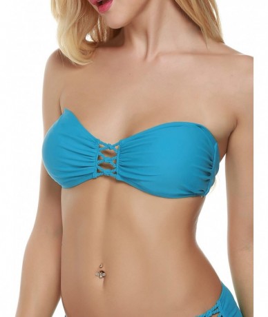 Bottoms Bandeau Bikini Top Sexy Halter Swimsuit Two Piece Bathing Suits Top for Women - Top-light Blue - CD18E6T7IGU $16.64