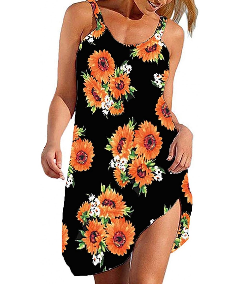 Cover-Ups Women's Beach Bathing Suit Swimsuit Cover Ups Swimwear Summer Halter Dress - Floral Orange - CD19C4RCRY4 $35.62