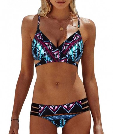 Sets Bikini for Womens- Bohemia Printed Push-Up Padded Bra Beach Set Swimsuit Swimwear - Sky Blue - CX18CCKTK2K $29.68