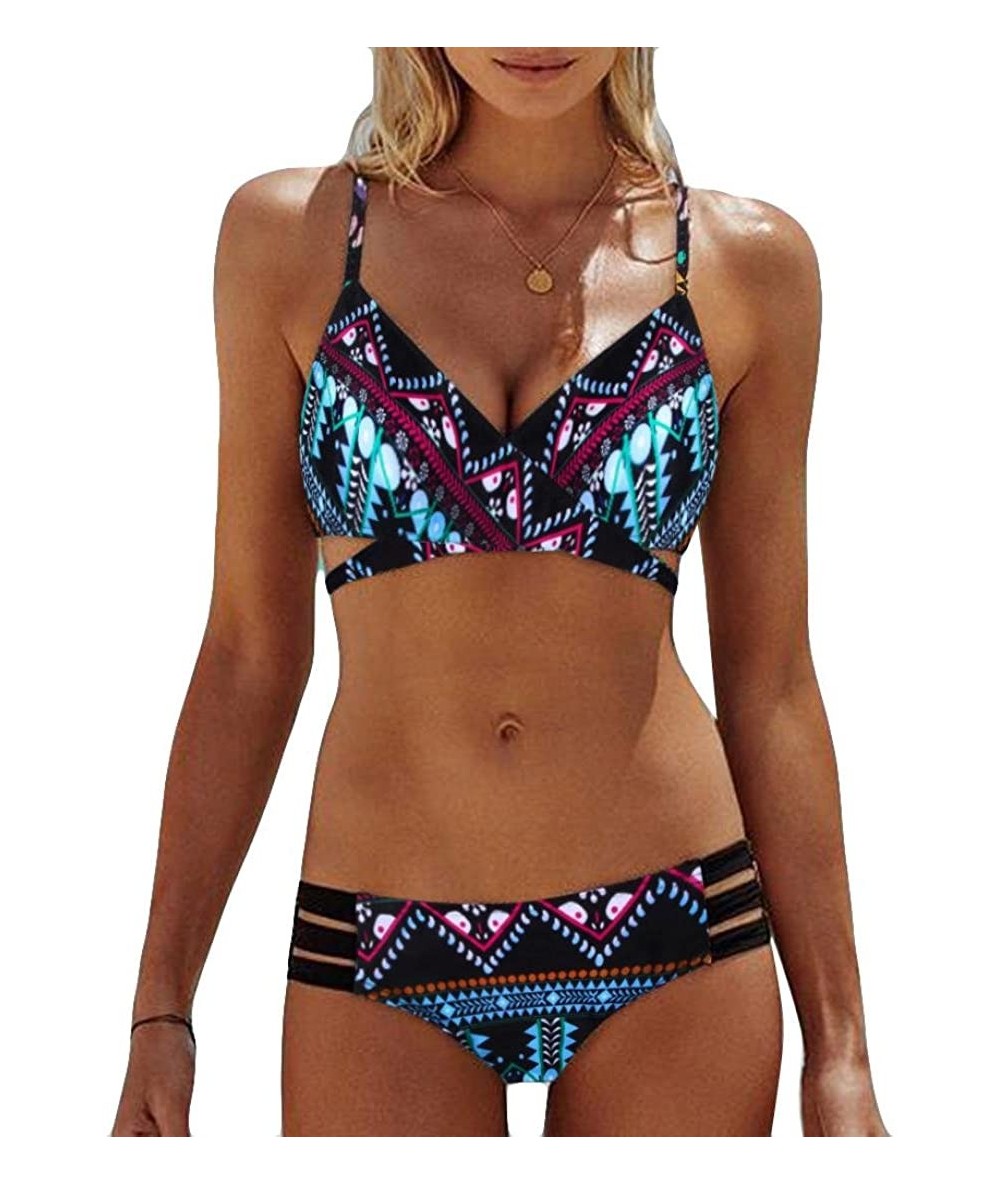 Sets Bikini for Womens- Bohemia Printed Push-Up Padded Bra Beach Set Swimsuit Swimwear - Sky Blue - CX18CCKTK2K $29.68