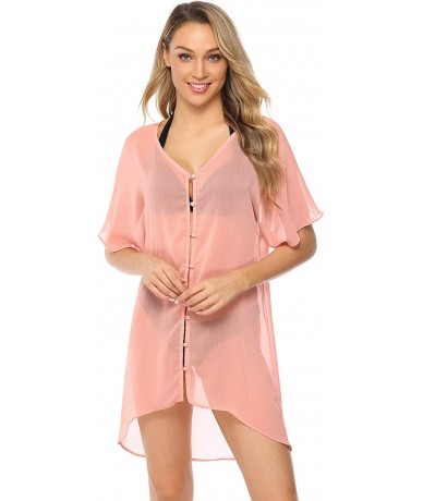 Cover-Ups Womens Swimwear Summer Lace See-Through Bikini Cover up Sun Protective Beach Dress - Z-pink - C718S5N9YT2 $37.61