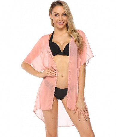 Cover-Ups Womens Swimwear Summer Lace See-Through Bikini Cover up Sun Protective Beach Dress - Z-pink - C718S5N9YT2 $37.61