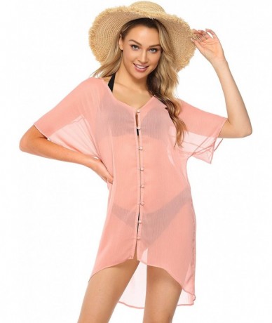 Cover-Ups Womens Swimwear Summer Lace See-Through Bikini Cover up Sun Protective Beach Dress - Z-pink - C718S5N9YT2 $37.61