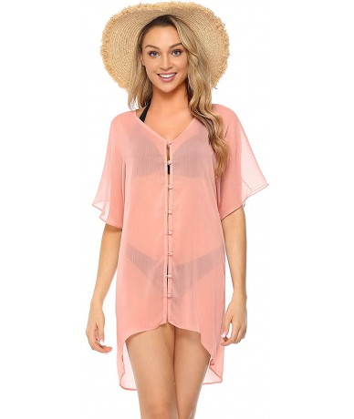 Cover-Ups Womens Swimwear Summer Lace See-Through Bikini Cover up Sun Protective Beach Dress - Z-pink - C718S5N9YT2 $37.61