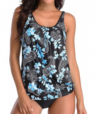 One-Pieces Blouson Tankini Swimsuits for Women Modest Bathing Suits Two Piece Loose Fit Swimwear - Black Paisley - CK18WIRMDK...