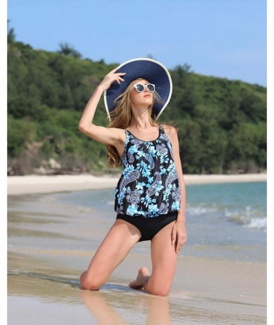 One-Pieces Blouson Tankini Swimsuits for Women Modest Bathing Suits Two Piece Loose Fit Swimwear - Black Paisley - CK18WIRMDK...