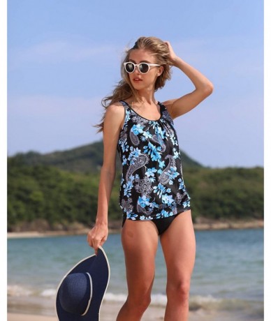 One-Pieces Blouson Tankini Swimsuits for Women Modest Bathing Suits Two Piece Loose Fit Swimwear - Black Paisley - CK18WIRMDK...