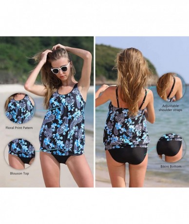 One-Pieces Blouson Tankini Swimsuits for Women Modest Bathing Suits Two Piece Loose Fit Swimwear - Black Paisley - CK18WIRMDK...