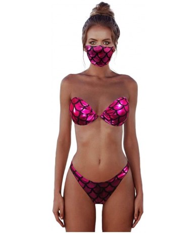 One-Pieces Women Snakeskin Pattern Print Bikini Set Swimwear Monokini Bathing Three-Piece Swimsuit - Red - CY199QHR8RZ $43.35