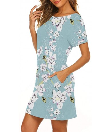 Cover-Ups Women's Casual Criss Cross Short Sleeve Beach Tunic T Shirt Dress with Pockets - Flower 4 - CZ18U2YM2NX $29.37