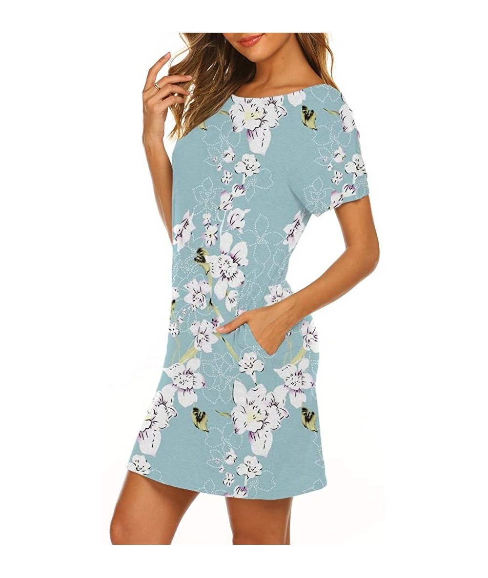 Cover-Ups Women's Casual Criss Cross Short Sleeve Beach Tunic T Shirt Dress with Pockets - Flower 4 - CZ18U2YM2NX $29.37