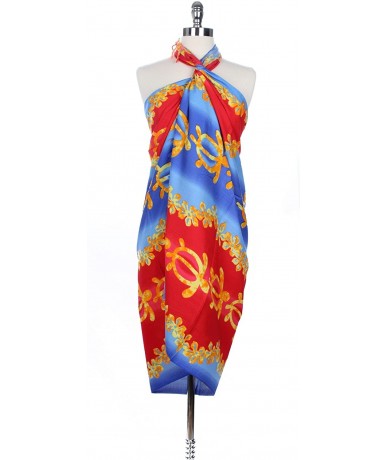 Cover-Ups Hawaii Sarong Dress Swim Cover up Beach Wear in Turtle Panel in 2 Tone Colors Blue Red - CS1865UROOW $29.54