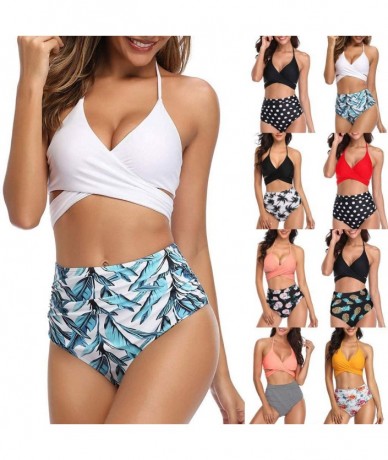 One-Pieces Swimsuits for Women Tummy Control Summer Cross Strappy Two Piece High Waisted Floral Ruched Bikini Bathing Suits Z...