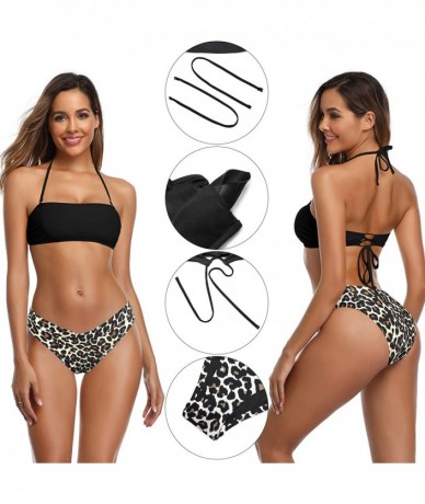 Sets Women's Bandeau Halter Bikini V Cut Bottom Lace Up Two Piece Swimsuits - Manhattan Black - CE18SCWDCIT $47.62