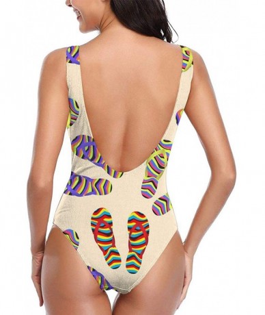 Racing Women's One Pieces Swimsuits Flip Flops Printed Beach Suits with Soft Cup - Color_3 - CS18SXIX678 $46.20