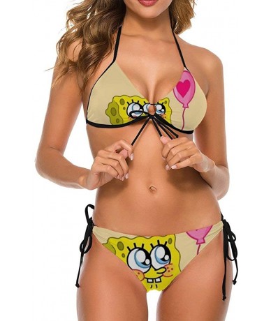 Sets Spongebob Takes BalloonWomen Two Piece Swimsuit High Waisted Off Shoulder Ruffled Tie Side Bottom Triangle Bikini Set - ...