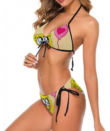 Sets Spongebob Takes BalloonWomen Two Piece Swimsuit High Waisted Off Shoulder Ruffled Tie Side Bottom Triangle Bikini Set - ...