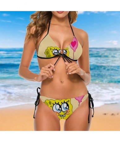 Sets Spongebob Takes BalloonWomen Two Piece Swimsuit High Waisted Off Shoulder Ruffled Tie Side Bottom Triangle Bikini Set - ...