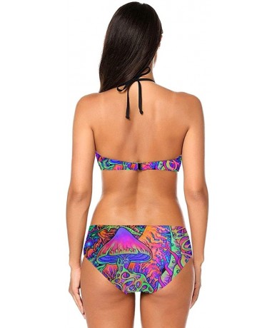 Sets Women's Girls Bikini Set Beach Swimsuit with Bandage Padded Push-Up - Trippy Smoke Mushrooms - CT196SL4K8E $67.40