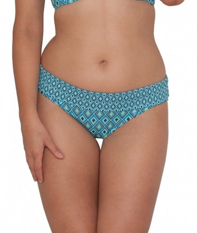 Bottoms Women's Revive Fold Over Brief Bikini Bottom - Aqua Print - C012N449ZBY $35.41