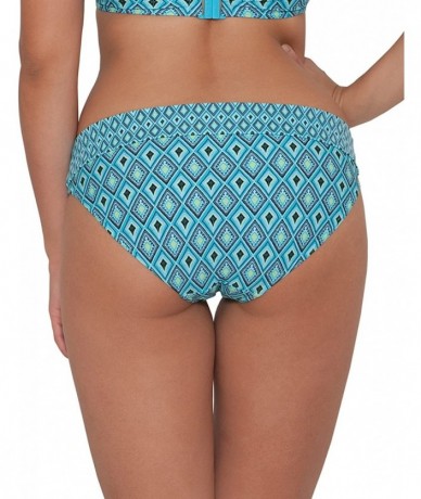 Bottoms Women's Revive Fold Over Brief Bikini Bottom - Aqua Print - C012N449ZBY $35.41