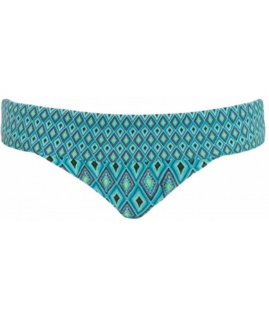 Bottoms Women's Revive Fold Over Brief Bikini Bottom - Aqua Print - C012N449ZBY $35.41