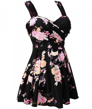 One-Pieces Women's Elegant Crossover One Piece Swimdress Floral Skirted Swimsuit(FBA) - Floral 37 - C818YYS6H2N $61.57