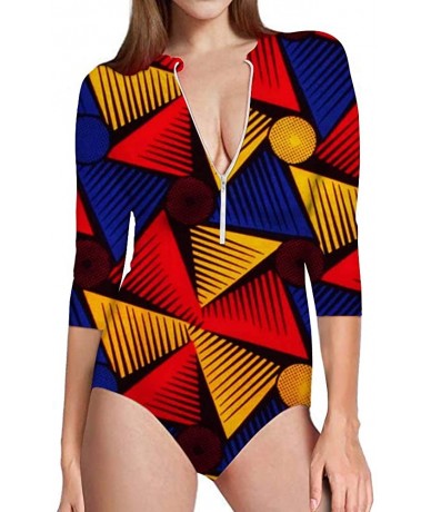 Racing Womens Rashguard 3/4 Long Sleeve Zip Front UV Protection Surfing Swimsuit - African-5 - CV18R6DM0WH $57.08