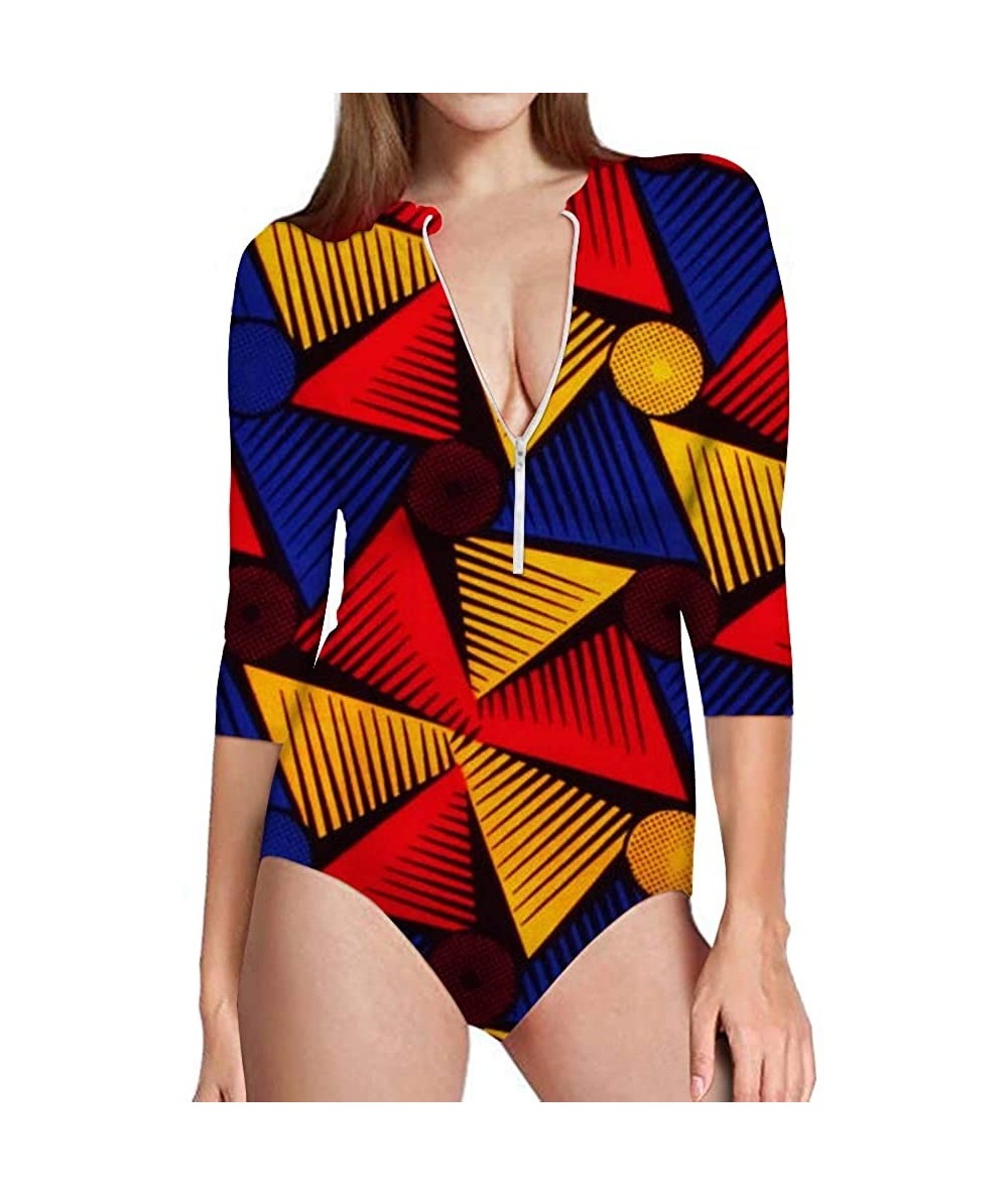 Racing Womens Rashguard 3/4 Long Sleeve Zip Front UV Protection Surfing Swimsuit - African-5 - CV18R6DM0WH $57.08