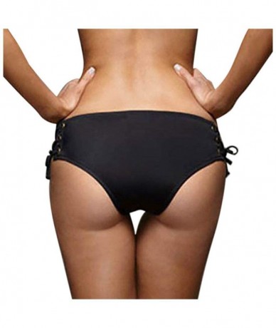 Tankinis Women's Bikini Bottoms Low Rise Cheeky Side Lace up Cheeky Swimsuit Bottoms - Black - CE196IXM5L9 $18.19