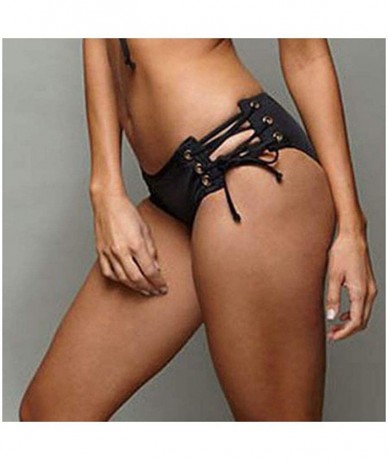 Tankinis Women's Bikini Bottoms Low Rise Cheeky Side Lace up Cheeky Swimsuit Bottoms - Black - CE196IXM5L9 $18.19