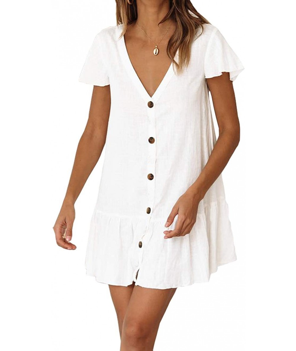 Cover-Ups Womens Bathing Suit Swimwear Beach Cover up Bikini Coverups Swimsuit Shirt Dress - Button-white - CB18TAD0ZTX $39.03