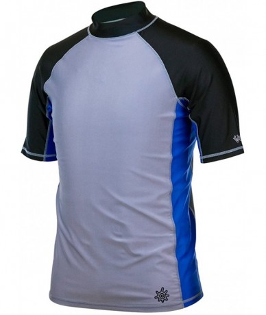 Rash Guards Men's UPF 50+ Short Sleeve Panel Sun and Swim Shirt - Sun-Blocking Shirt - Grey/Black/Navy Blue - C311QVZWM5B $82.55