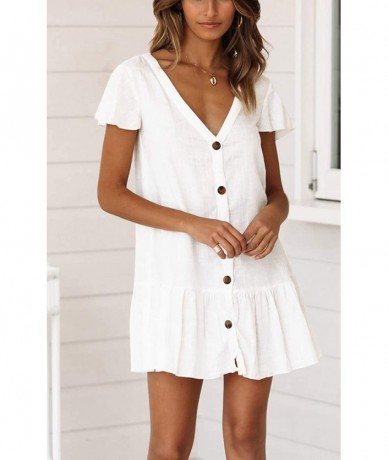 Cover-Ups Womens Bathing Suit Swimwear Beach Cover up Bikini Coverups Swimsuit Shirt Dress - Button-white - CB18TAD0ZTX $39.03