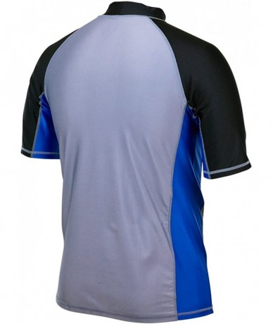 Rash Guards Men's UPF 50+ Short Sleeve Panel Sun and Swim Shirt - Sun-Blocking Shirt - Grey/Black/Navy Blue - C311QVZWM5B $82.55