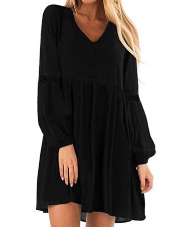 Cover-Ups Women's Flowy Sundress Flared Tunic Dress - D-black - CT193N2EK93 $33.89