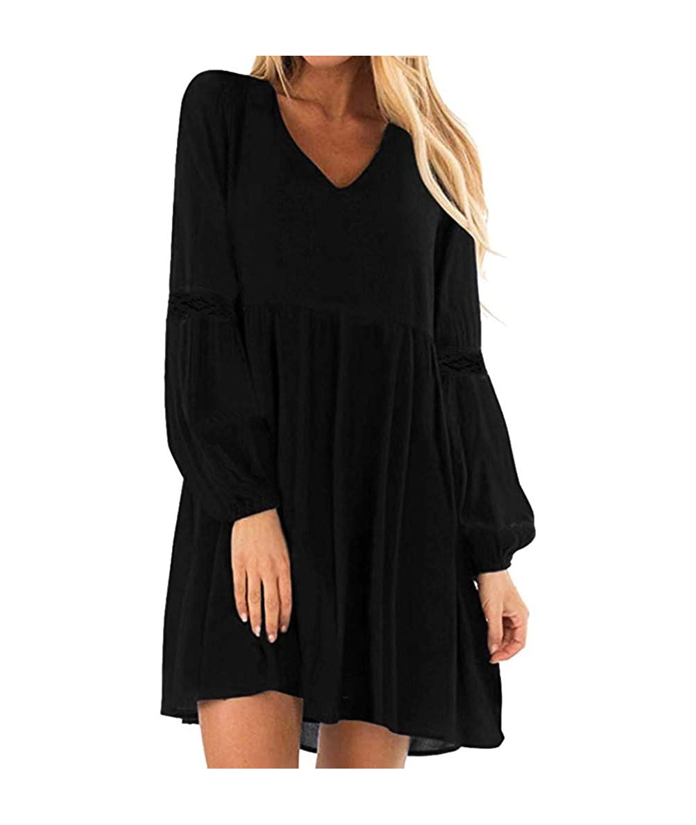 Cover-Ups Women's Flowy Sundress Flared Tunic Dress - D-black - CT193N2EK93 $33.89