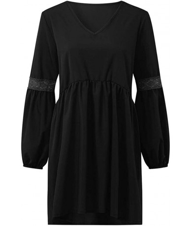 Cover-Ups Women's Flowy Sundress Flared Tunic Dress - D-black - CT193N2EK93 $33.89