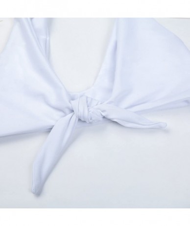 Sets Bikini Set- 2PCS Bow Front Skirt Set- High Waist Thong Bandage Beachwear - White + Green - CI18W36L60O $19.96