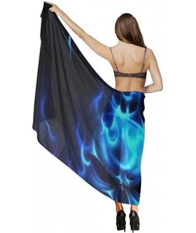 Cover-Ups Women Chiffon Scarf Summer Beach Wrap Skirt Swimwear Bikini Cover-up - Flaming Blue Cool Skull - C4190HIDAMK $43.57