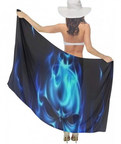 Cover-Ups Women Chiffon Scarf Summer Beach Wrap Skirt Swimwear Bikini Cover-up - Flaming Blue Cool Skull - C4190HIDAMK $43.57