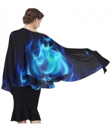 Cover-Ups Women Chiffon Scarf Summer Beach Wrap Skirt Swimwear Bikini Cover-up - Flaming Blue Cool Skull - C4190HIDAMK $43.57