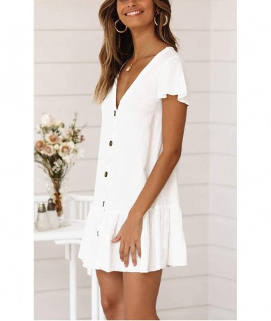 Cover-Ups Womens Bathing Suit Swimwear Beach Cover up Bikini Coverups Swimsuit Shirt Dress - Button-white - CB18TAD0ZTX $39.03