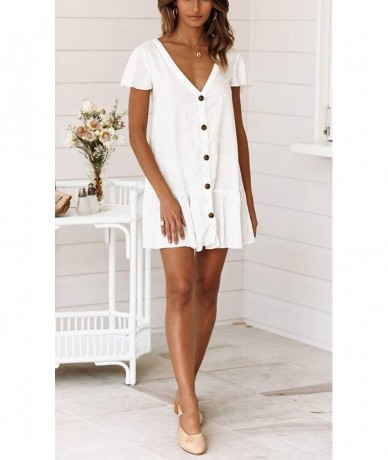 Cover-Ups Womens Bathing Suit Swimwear Beach Cover up Bikini Coverups Swimsuit Shirt Dress - Button-white - CB18TAD0ZTX $39.03