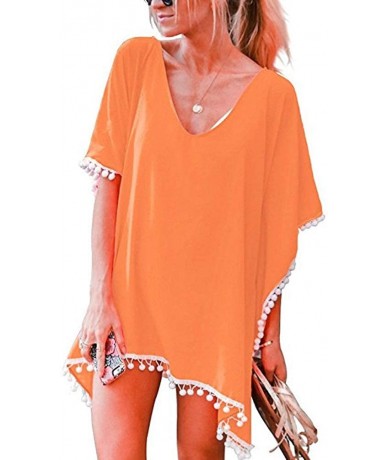 Cover-Ups Women's O-Neck Fashion Swimwear Chiffon Tunic Cover Up Beach Dress Beach Wear One Size - Orange - CP18TCGMTXZ $40.16