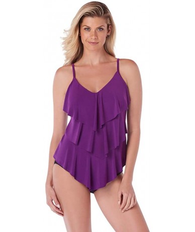 Tankinis Women's Swimwear Rita Ruffle Soft Cup Tankini Top with Adjustable Straps - Amethyst - CF18GESNK8G $57.59