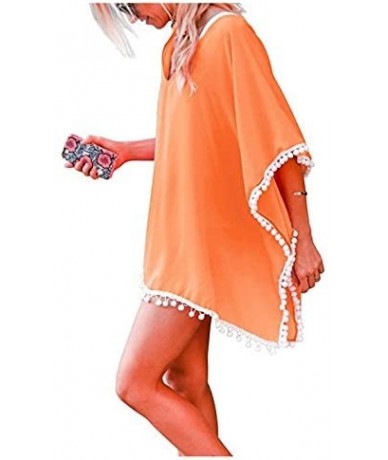 Cover-Ups Women's O-Neck Fashion Swimwear Chiffon Tunic Cover Up Beach Dress Beach Wear One Size - Orange - CP18TCGMTXZ $40.16