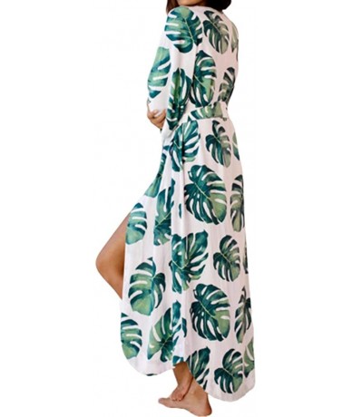 Cover-Ups ballboU-Women Vacation Swimsuit Cover Up Green Tropical Leaves Open Front Cardigan - CZ18RIAW4GO $35.51