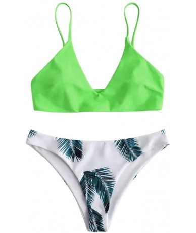 Sets Swimsuits for Women Swimwear Bikini Set Print Leaves Push-Up Padded Swimsuit Beachwear Two Piece Bathing Suits - Zz-mint...