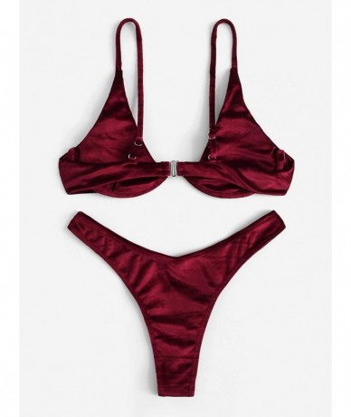 Sets Women's Sexy Triangle Bathing Two Pieces Swimsuit Bikini Set - Maroon-velvet - C418QGTMWDK $33.07